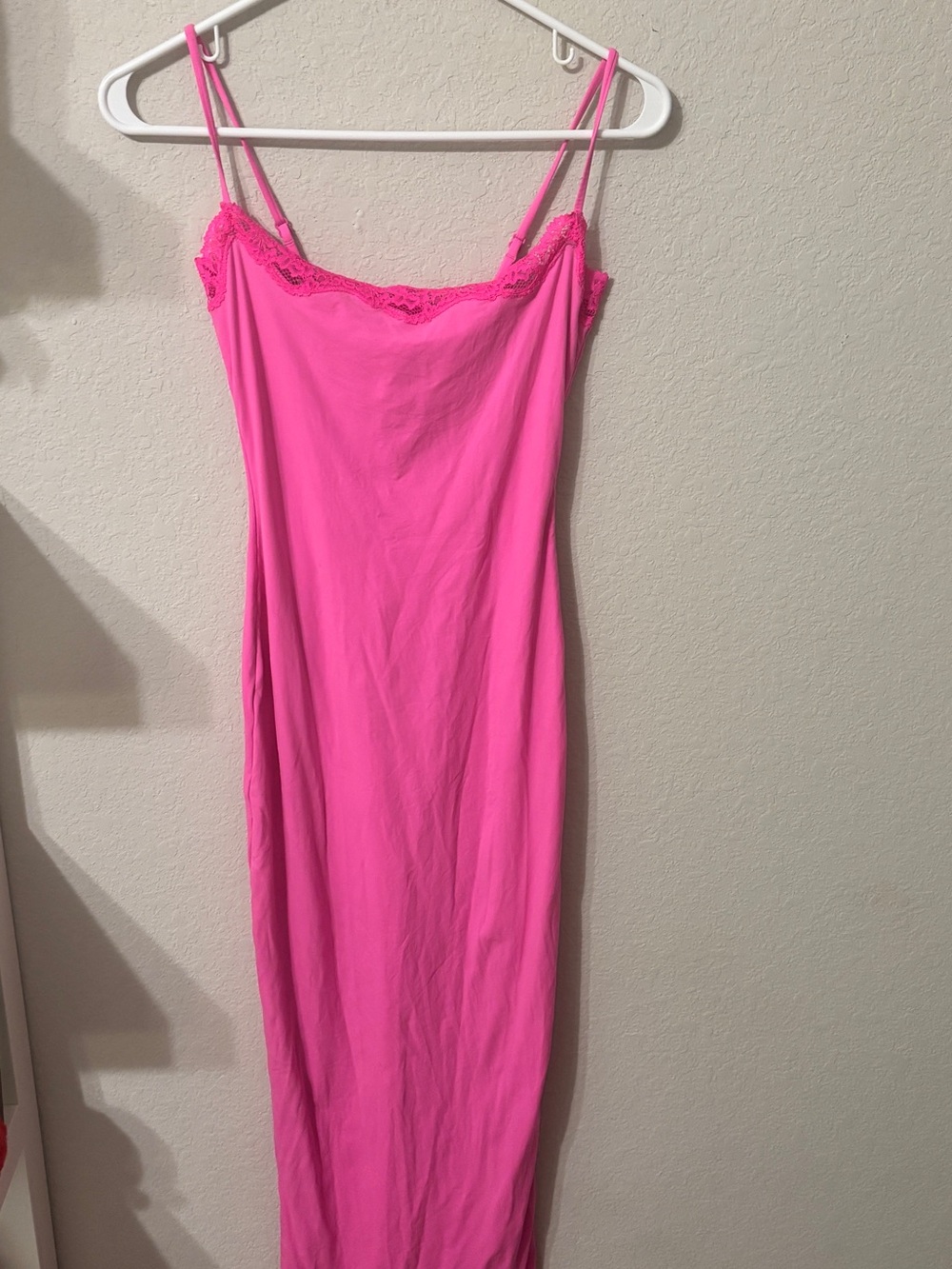 SKIMS Hot Pink Lace-Trim Slip Dress